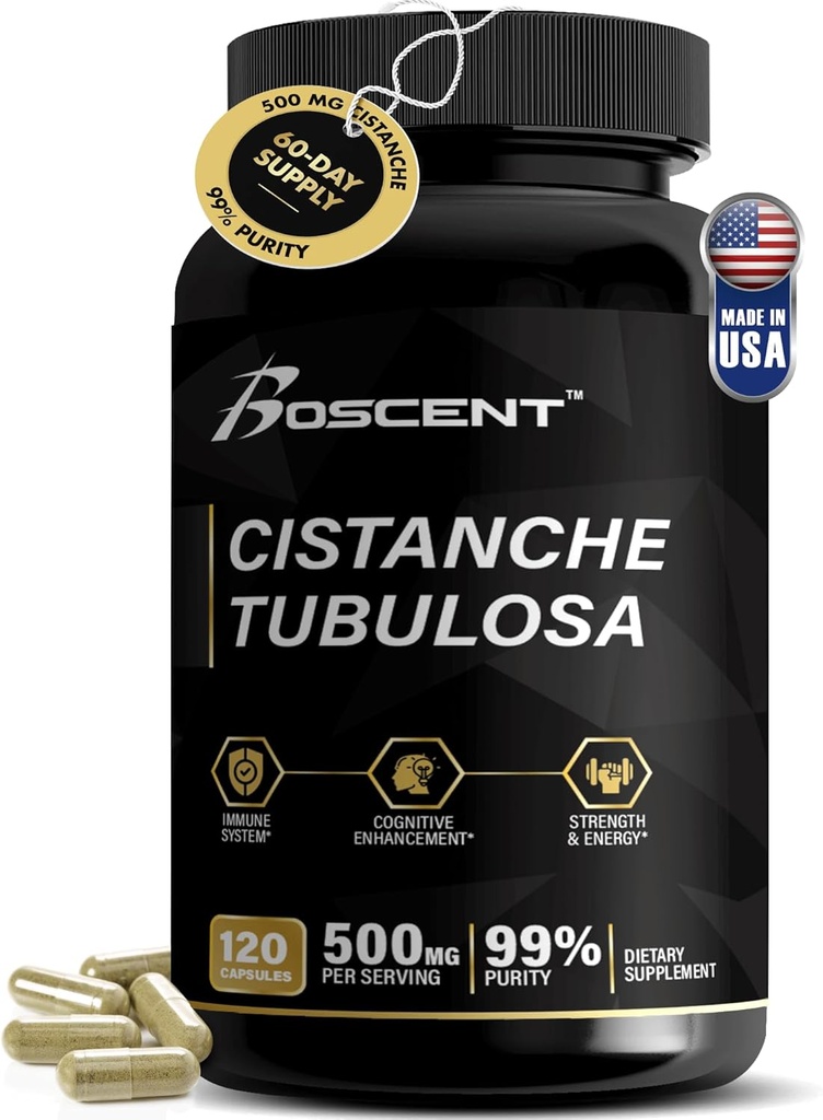 プレミアムシスタンチェTubulosa抽出500mg(120カプセル) - 50%のEchinacosides、10% Acteosides - 自然なNootropicのためのスタミナ、免疫および記憶 - 充填剤、ホルモンのバランス - 男性のための強さブースター