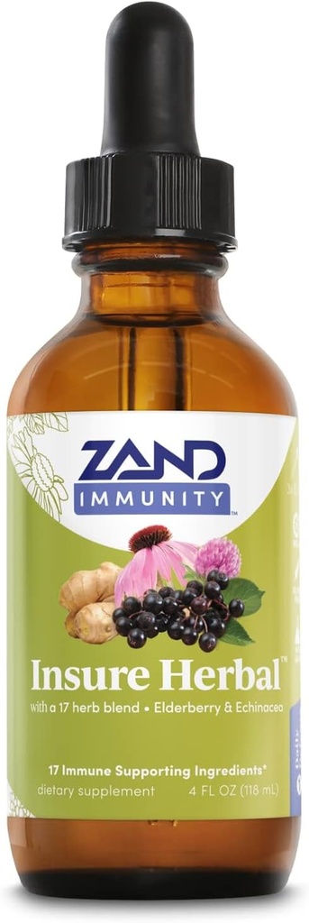 ZAND HERBALS Insure Herbal Liquid Blend - 17 Wellness成分 - w / Echinacea、Elderberry、ジンジャー、セージ、ペパーミントなど - グルテンフリー、ビーガン、非GMO、60日保証、147サービング、4 FL OZ