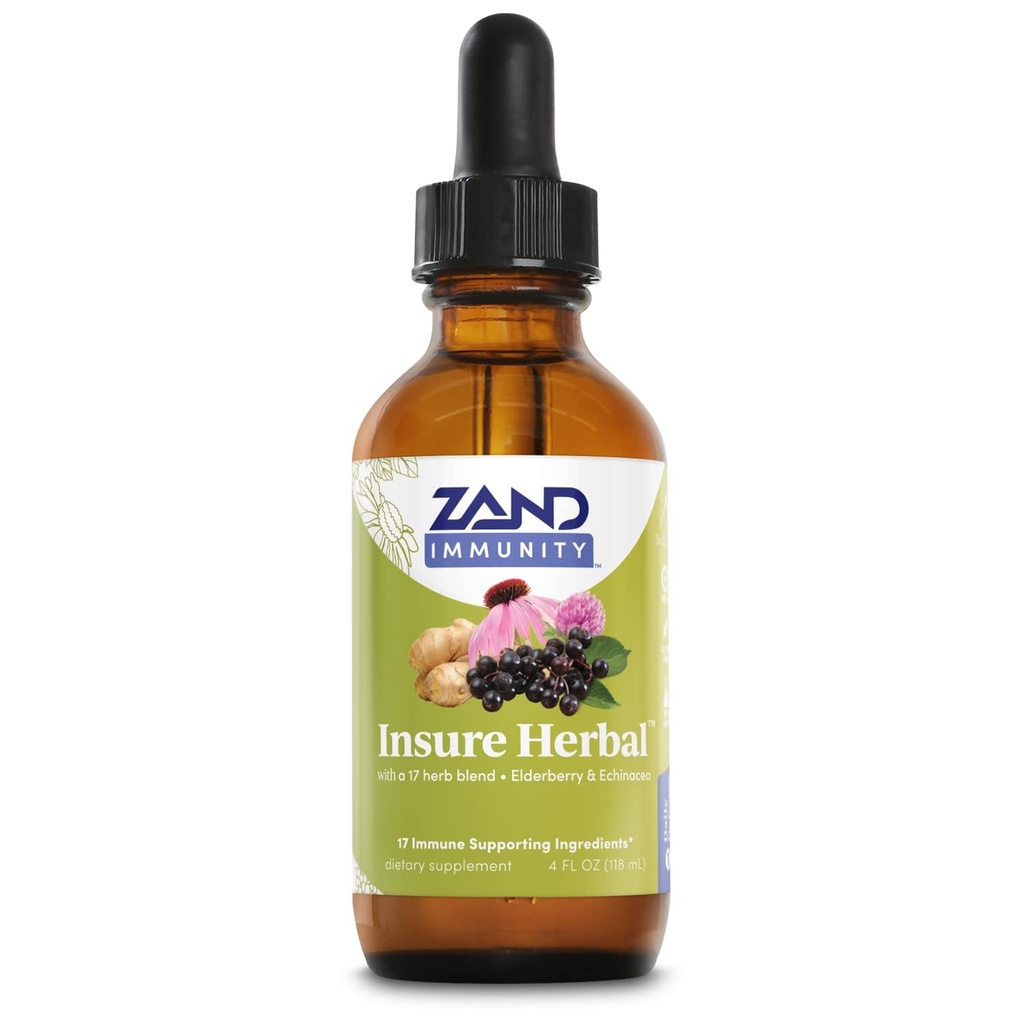 ZAND HERBALS Insure Herbal Liquid Blend - 17 Wellness成分 - w / Echinacea、Elderberry、ジンジャー、セージ、ペパーミントなど - グルテンフリー、ビーガン、非GMO、60日保証、147サービング、4 FL OZ