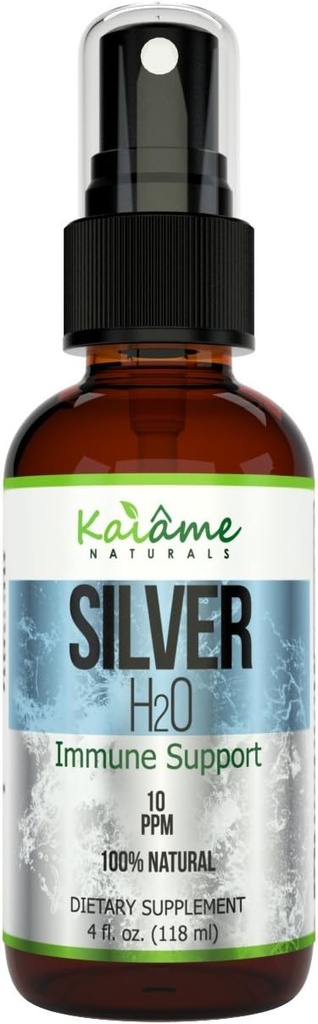 Kaiame Naturals Colloidal Silver, Ionic Silver Solution, 10 PPM, Large 4 oz Spray in Glass Bottle, Natural Immune Support Supplement, Safe for Adults, Children, and Pets