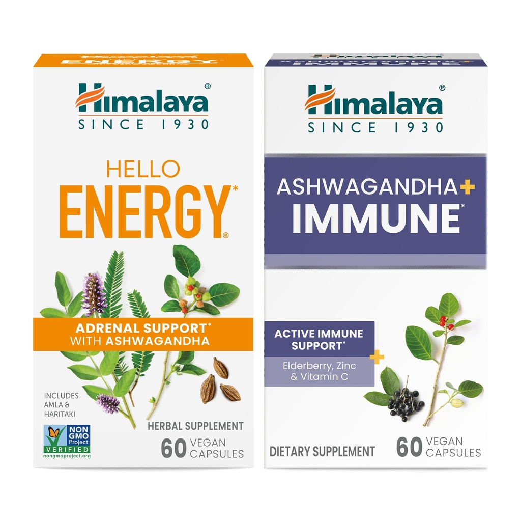 ハイマラヤは、アレンサルサポートと毎日のエネルギーとAshwagandha +アクティブ免疫サポートのためのビタミンCと免疫力、60カプセルそれぞれ - バンドル