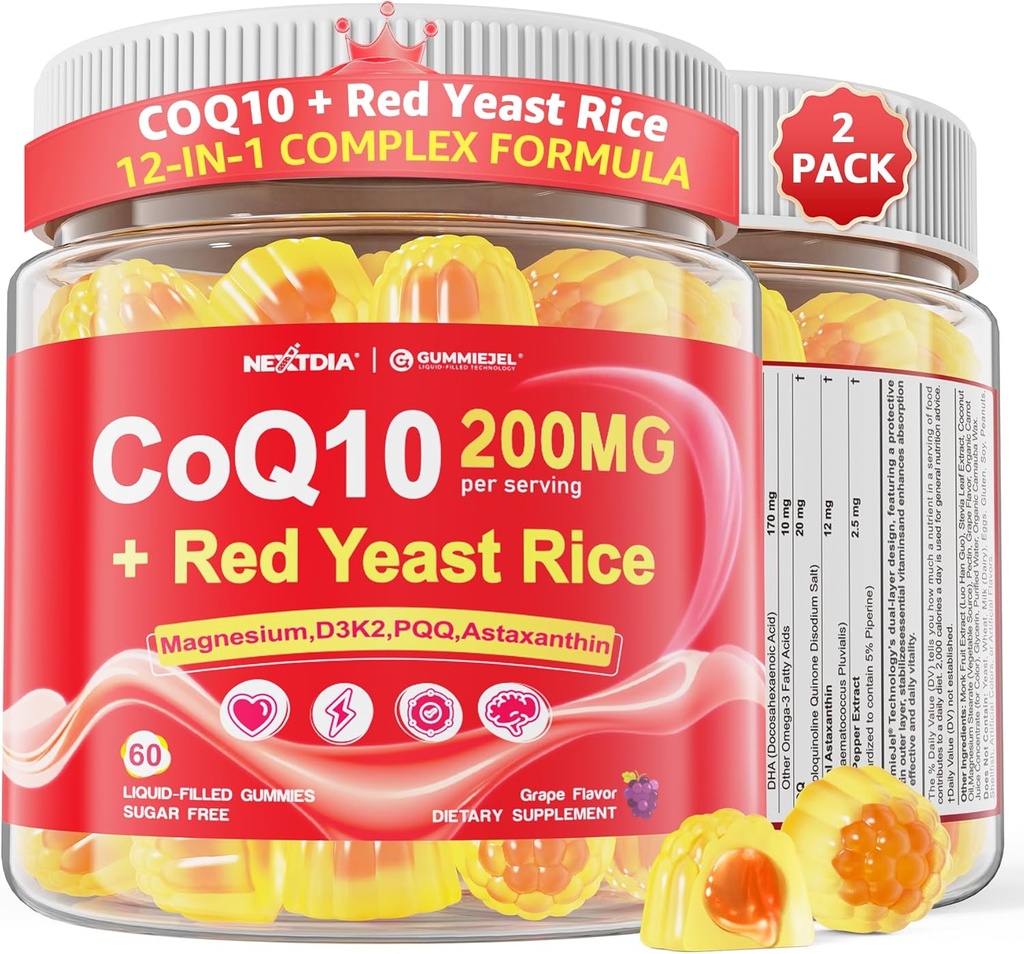 大人のためのCoQ10のグミー-砂糖の自由なCoQ10 100mg/200mg w/マグネシウム、AshwagandhaのメチルのビタミンB9、B12、B6、黒いペッパー、吸着CoQ10の補足-エネルギー、酸化防止剤、弛緩及び骨、2Pack