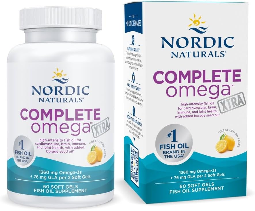 Nordic Naturals Complete Omega Xtra, Lemon - 60 Soft Gels - 1360 mg Omega-3 + 76 mg GLA - Healthy Skin - Cognition - Non-GMO - 30 Servings