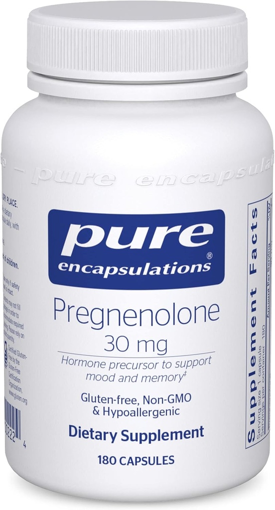 純粋なカプセル封入Pregnenolone - 30 mg - ホルモンサポート - メモリサポート&脳サプリメント - グルテンフリー&ビーガン - 180カプセル