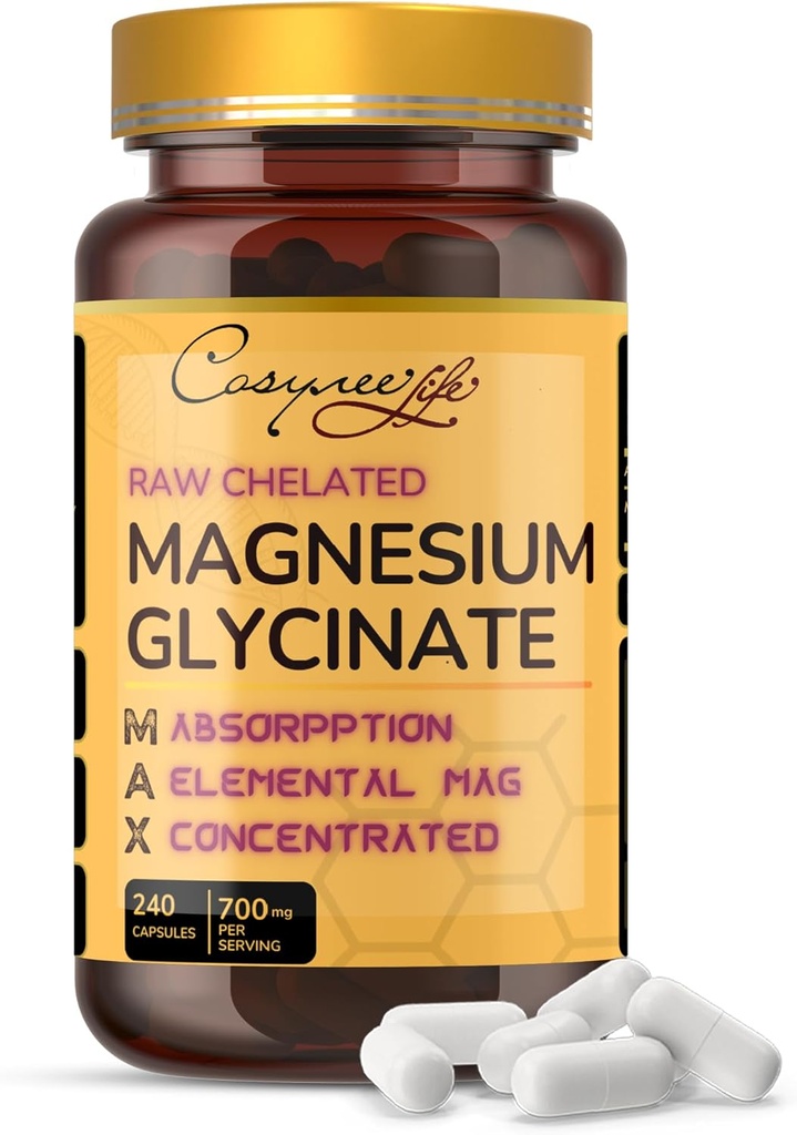 マグネシウムのGlycinate 700mg – 高吸収のChelated 22%の元素マグネシウム– 240のカプセル。