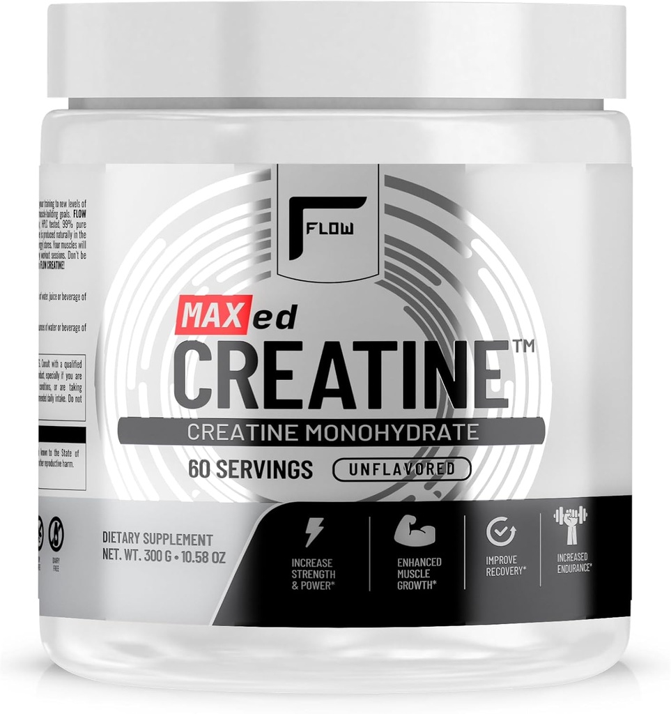 MAXed Creatine® Monohydrate - Micronized, 60 Servings, Unflavored - 300g, Muscle Endurance, Recovery, Stamina - Manufactured in A NSF Certified GMP Facility.