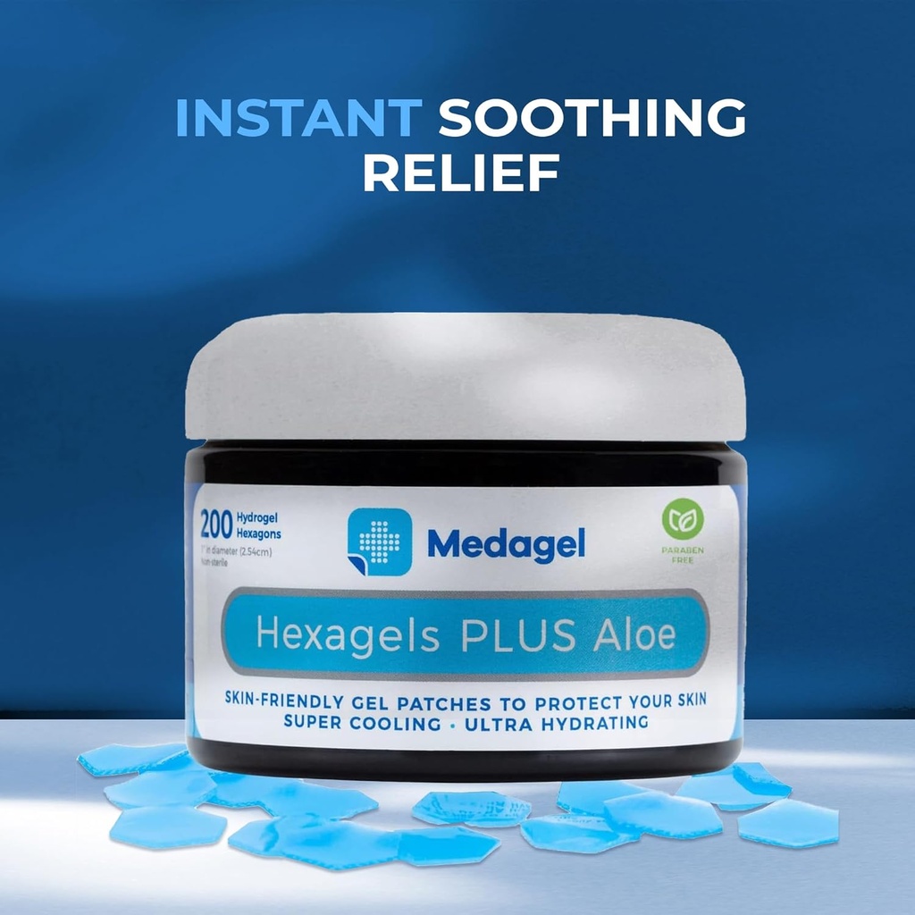 Hexagelsプラスアロエベラ - ブリスター防止&ソーシングバーンケアのための高度なヒーリングハイドロゲルパッド - フィート、ヒール、トー、&アンクル保護、200のパック、1インチのパッチ、メダゲル、パラベンフリー