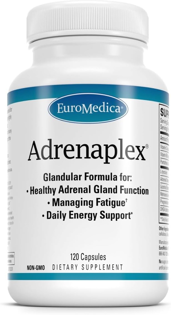 EuroMedica Adrenaplex - Adrenal Gland Function Supplement - Glandular Support Supplement with Vitamins C & B6 - Supports Healthy Adrenal Function - Keep Out of Reach of Children - 120 Capsules