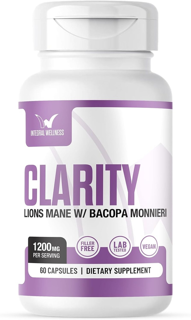 Clarity | Lions Mane + Bacopa - 3rd Party Tested, Filler-Free, Clinically Dosed, 60 Count (Pack of 1)