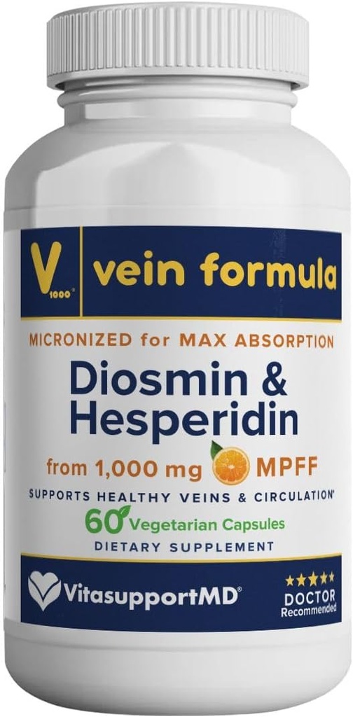静脈フォーミュラ - Diosmin Hesperidin 1000 mg MPFF、60カプセル、血循環および足の静脈の補足、静脈の健康のためのマイクロ化されたBioflavonoid