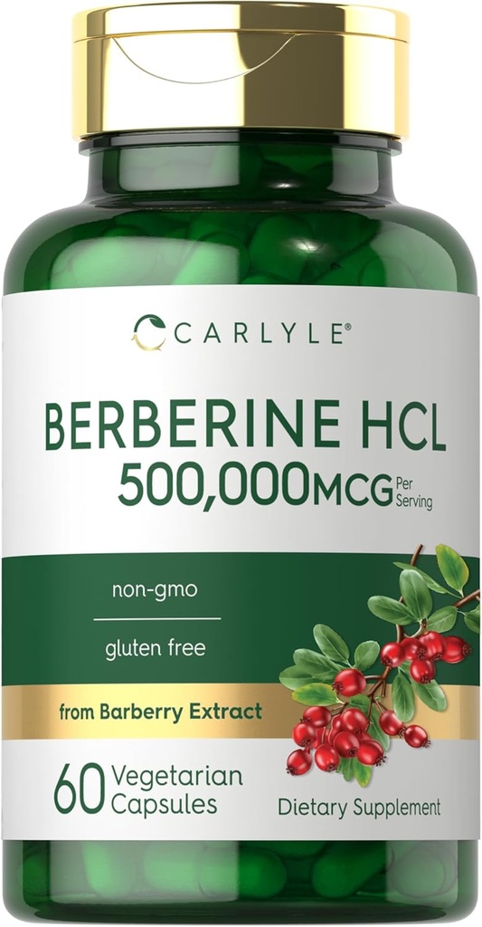 Carlyle Berberine HCL サプリメント | 500,000mcg | 60 カプセル | ベジタリアン・ノンGMO・グルテンフリー対応商品