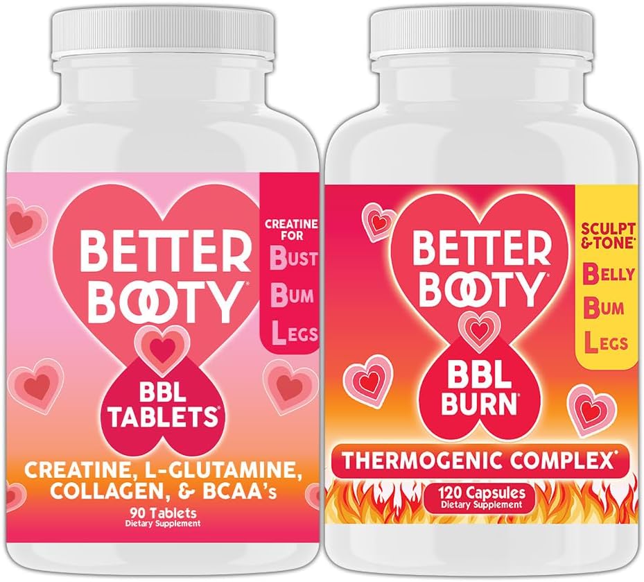 Angry Supplements Better Booty Women's Creatine BBL Combo: BBL Tablets (90ct) w. Creatine, Glutamine, BCAA's, Collagen + BBL Burn Thermogenic Capsules (120ct)