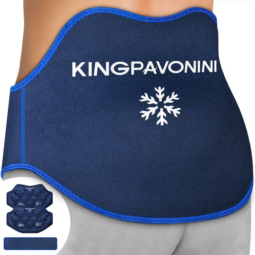 KingPavonini 延長革紐が付いている背部痛みの軽減のための余分大きいアイス パック、2 つのパックの再使用可能なより低い背部ゲルのアイス パックの覆い、Sciatica、Herniated ディスク、Coccyx の苦痛、風邪/熱療法