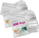 Pill Pouch Bags - (Pack of 200) 3" x 2.75" - BPA Free, Poly Bag Disposable Zipper Pills Baggies, Daily AM PM Travel Medicine Organizer Storage Pouches, Best Clear Reusable with Write-on Labels