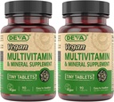 DEVA Tiny Tablets Vegan Multivitamin for Women & Men 2-Pack with Iron, Vitamin C, E, B Complex Vitamins, Zinc, 90 Tablets Each