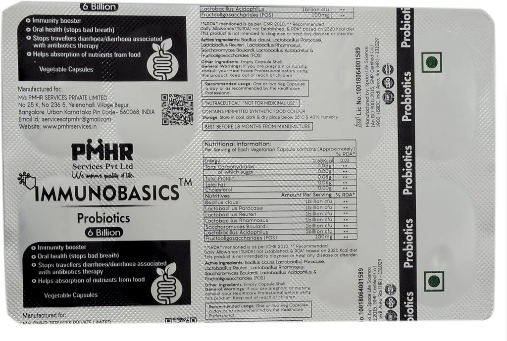 プロとプレバイオティック 6 億 CFU カプセル | それは L. アシドフィラス、L. ラムノサス、L. パラカシー、L. リトリー、サッカロマイセス ボラディ、バチルス クラウシイ、グアト健康のための FOS が含まれています。