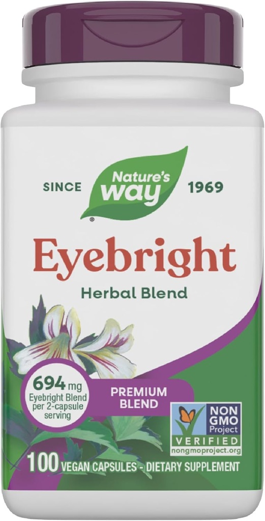 Nature's Way Eyebright Premium Blend, Herbal Blend, Non-GMO Project Verified, Vegan, 100 Capsules (Packaging May Vary)