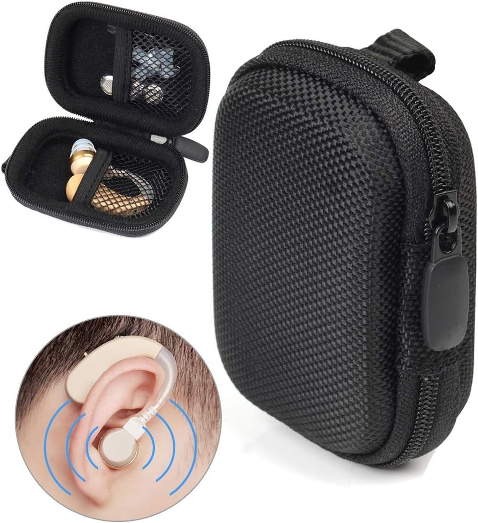 補聴器、補聴器、補聴器、聴覚アンプ、パーソナルサウンドアンプ、補聴器、聴覚装置、メッシュポケット付き強力なミニケース、ユニバーサルデザイン(Ballistic Black)