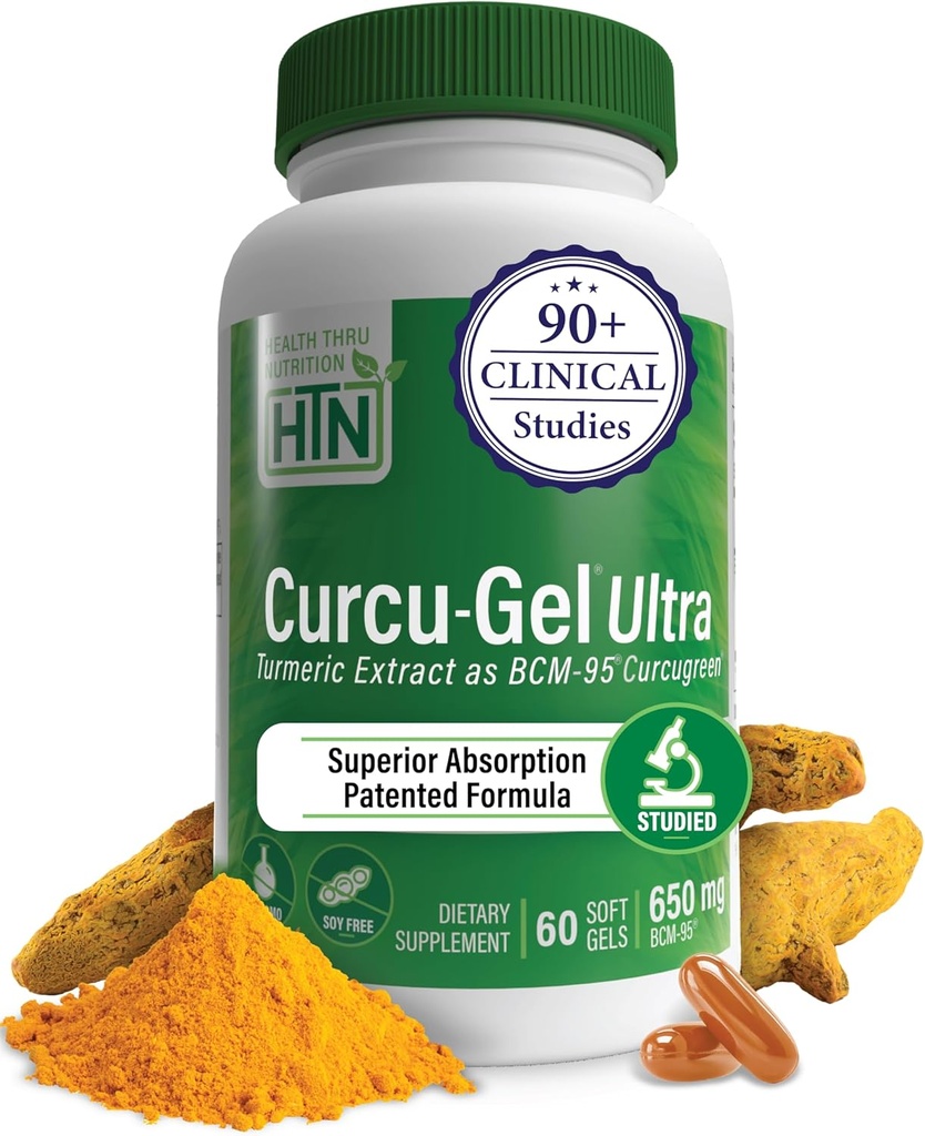 健康のThru Nutrition Curcu-Gel 650mg BCM-95® Curcugreen Turmeric Curcumin| 高吸収性 | ヘルシーな炎症反応 | 臨床的に研究 | 3rd Party Tested | 非GMO(60個入り)