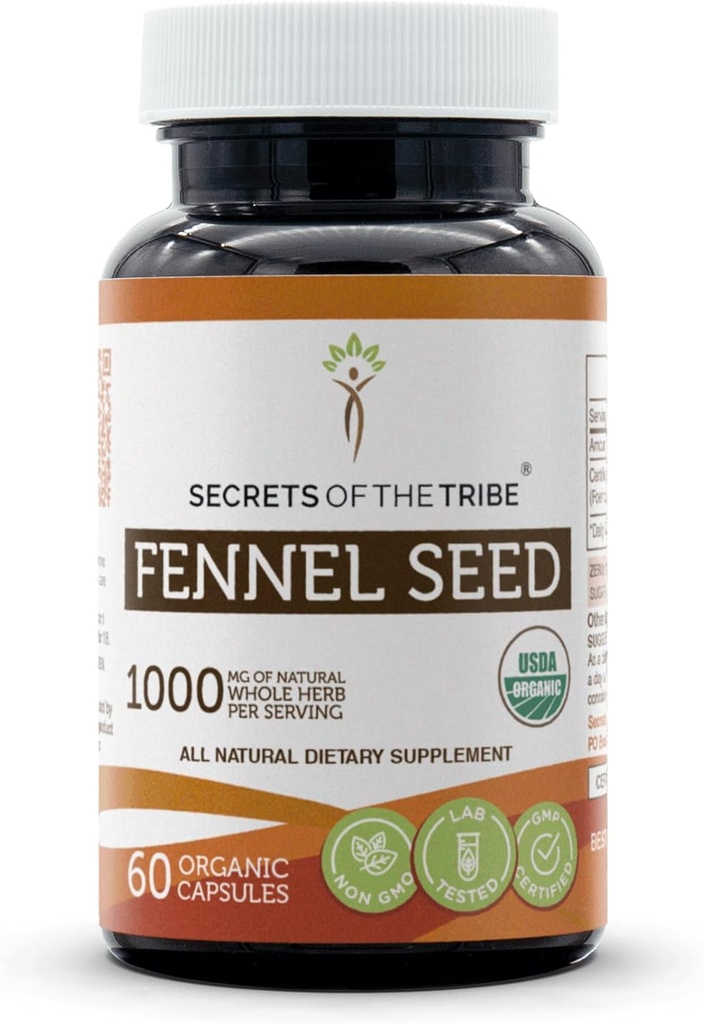 Secrets of the Tribe Fennel Seed USDA Organic | Made with Vegetarian Capsules and Certified Organic Fennel Seed (Foeniculum vulgare) Dried Seed (60 Capsules)