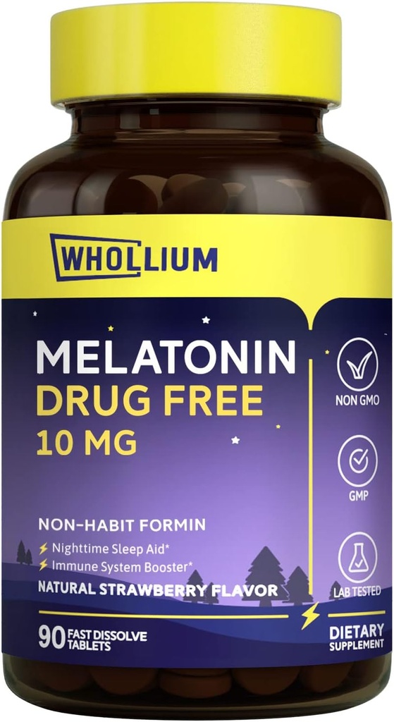 メラトニン 10 mg, 自然いちご風味, イージーフェルト, ナイトタイムレスト, マインドカルム, 90 タブ