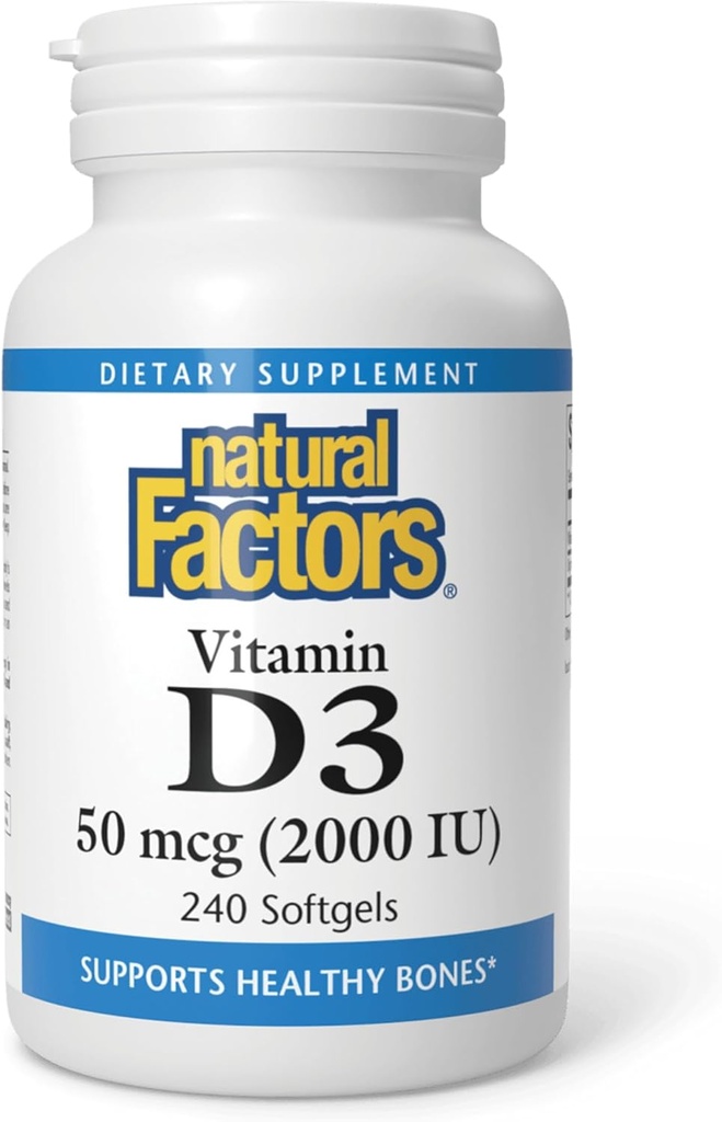 Natural Factors - Vitamin D3 2000 IU, Supports Healthy Bones, 240 Soft Gels
