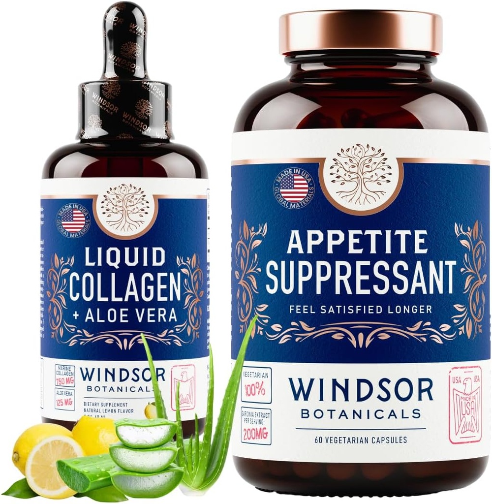 WINDSOR BOTANICALSの食欲抑制剤および液体のコラーゲンの海洋の食事療法および美の束