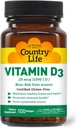 カントリーライフビタミンD3、非魚1000 IU、100 Softgels、証明されたグルテンフリー
