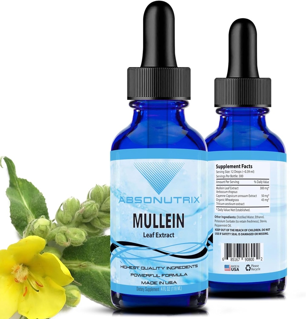 Absonutrix Mullein 300 mg、4 Ozの液体、米国で作られた300のサービング、速い吸収、質の有効な原料、非GMOのGMPの公認設備、無給油性プロダクト