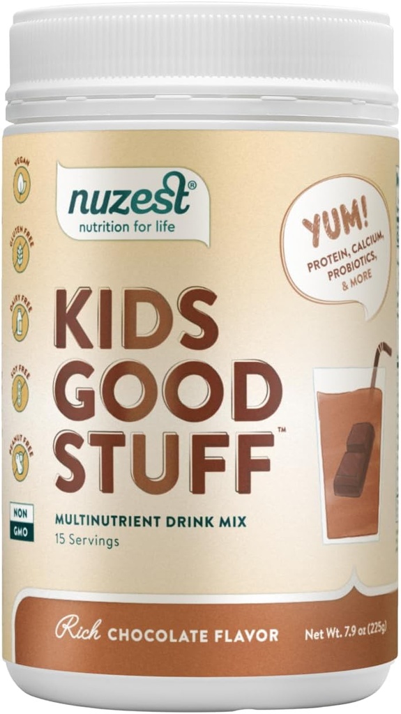 Nuzest - キッズ・グッド・スタフ - ビーガンスムージー・ミックス - リッチ・チョコレート - マルチビタミン栄養補助食品タンパク質シェイク - 酪農場無料 - 支持成長と開発 - 225g / 7.9 oz (15 サービング)