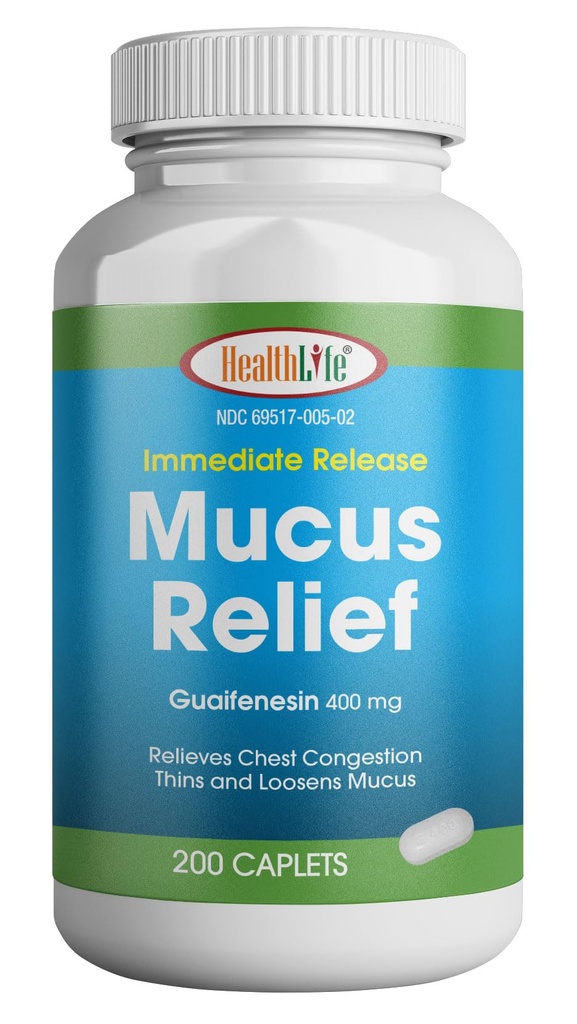 HEALTH LFE Mucusの救助のGuaifenesinの小冊子400のmgの即時解放の速い代理のExpectorant、薄くおよびLoosens Mucusの箱の混雑、咳、風邪およびフルード(中200の計算)を取り除きます