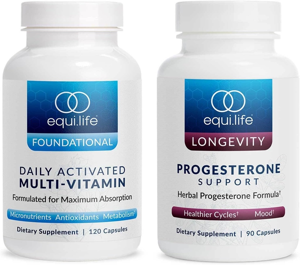 Equilife - 毎日活動化させた複数のビタミン(30のサービング)およびプロゲステロン サポート(90のct。)束、21の精巣のビタミンおよび草のホルモンの補足