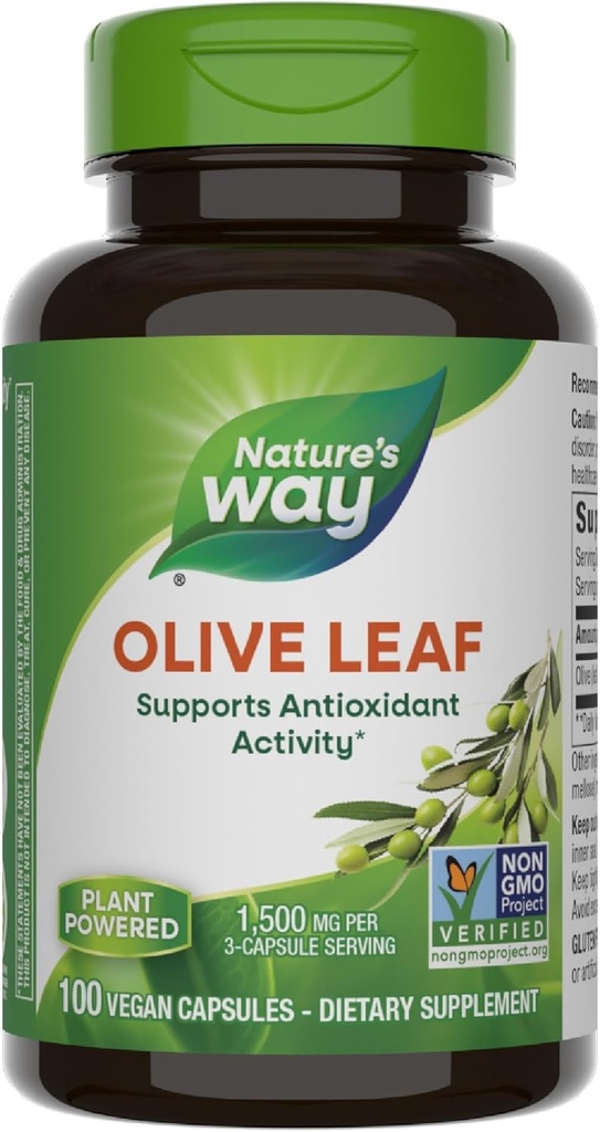 Nature's Way Olive Leaf - 1,500 mg / 3-カプセルサービング - 抗酸化活動をサポート* - Olive Leaf Herbal Capsules - Non-GMOプロジェクト検証 - グルテンフリー - 100ビーガンカプセル