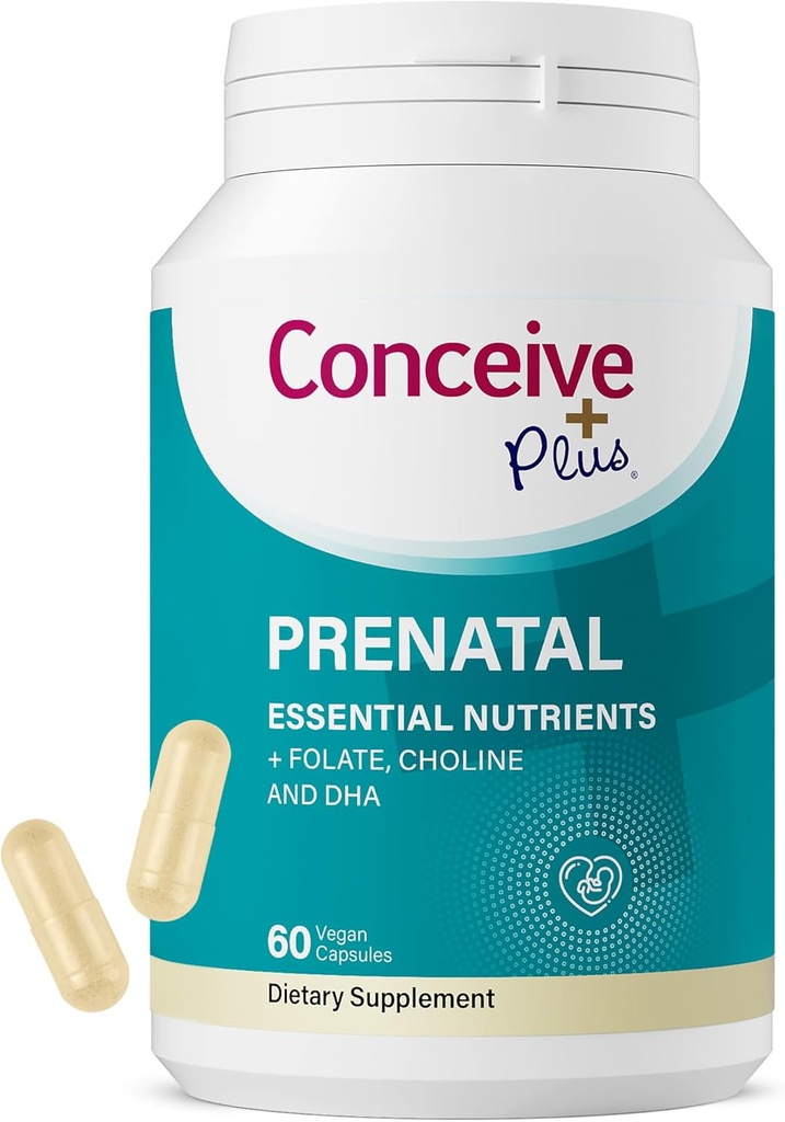 Conceive Plus 女性のサプリメントのためのプレナタルビタミン - 妊娠中のビーガン、コリン、鉄 - プレナタールビタミンDHA、非GMO - 脳&アイ60カプセルのためのマタニティビタミン