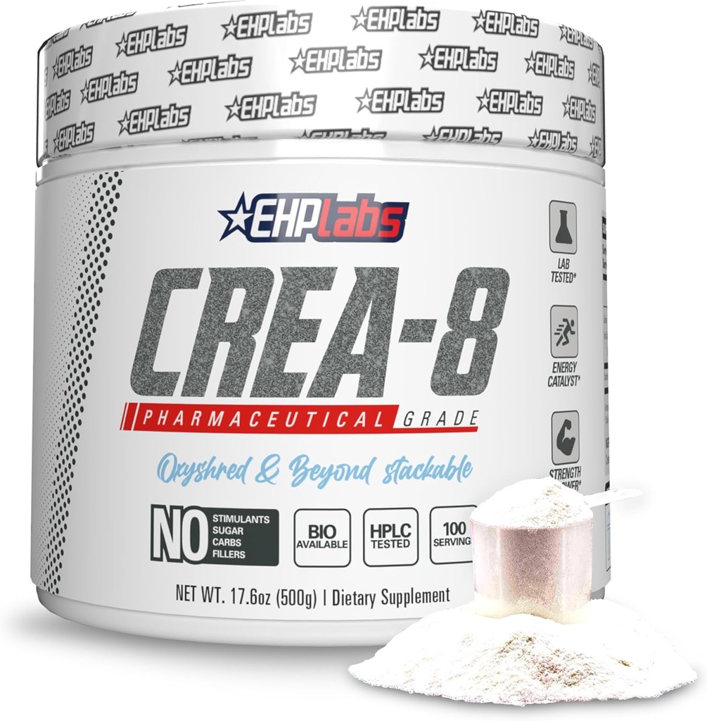 EHP Labs CREA-8 Micronizedのクレアチンの一水化物の粉-筋肉成長のためのUnflavoredのクレアチンの粉、高められた強さ、高められたエネルギー出力および改善された性能- 100のサービング(500g)