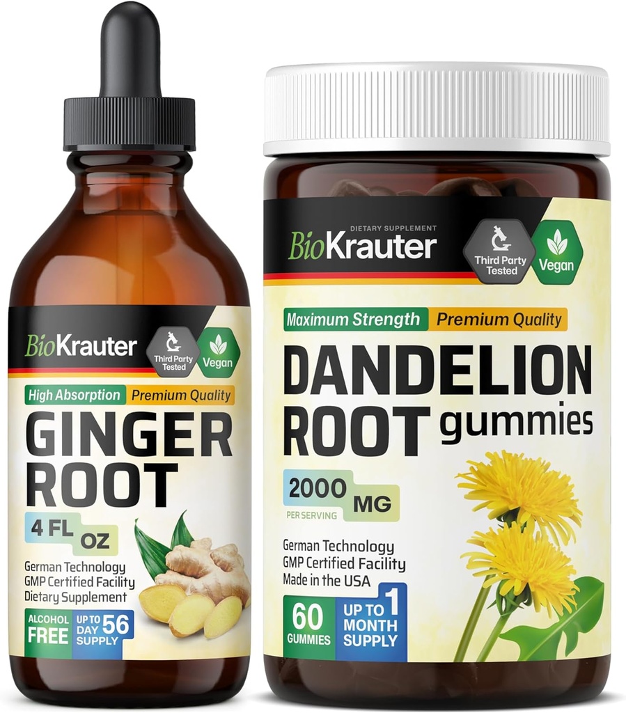 BIO KRAUTER Ginger Root Tincture 4 Fl. Oz. & Dandelion 60グミー