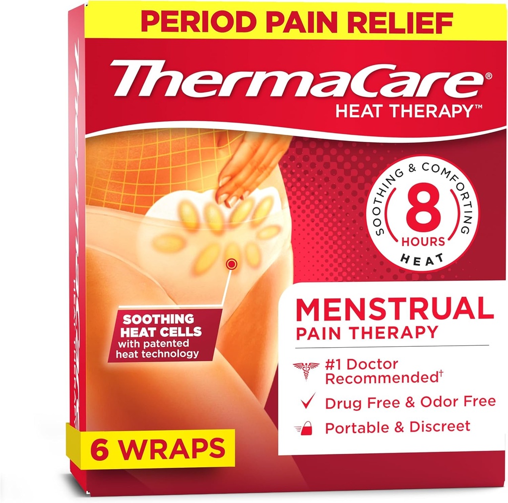 ThermaCare Menstrual Heating Pads - Portable, Adhesive HeatWraps for Period Cramps & Backache Relief - Discreet, Cord-Free Heat Therapy - Up to 8 Hours of Relief