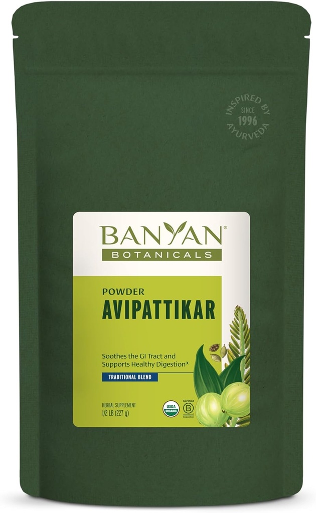 Banyan Botanicals Avipattikar Powder – Organic Digestion Supplement with Ginger, Cardamom & Vidanga ­­– Supports Healthy Stomach Acid Balance* – ½ lb. – Non-GMO Sustainably Sourced Vegan