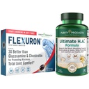 純度プロダクト Flexuronの接合箇所の方式+最終的なHAのFlexuron (Krillオイル、低い分子量のHyaluronic酸、アスタキサンチン) -最終的なH.A. (BioCellのコラーゲン、ケルセチン、Hyaluronic酸+多く)