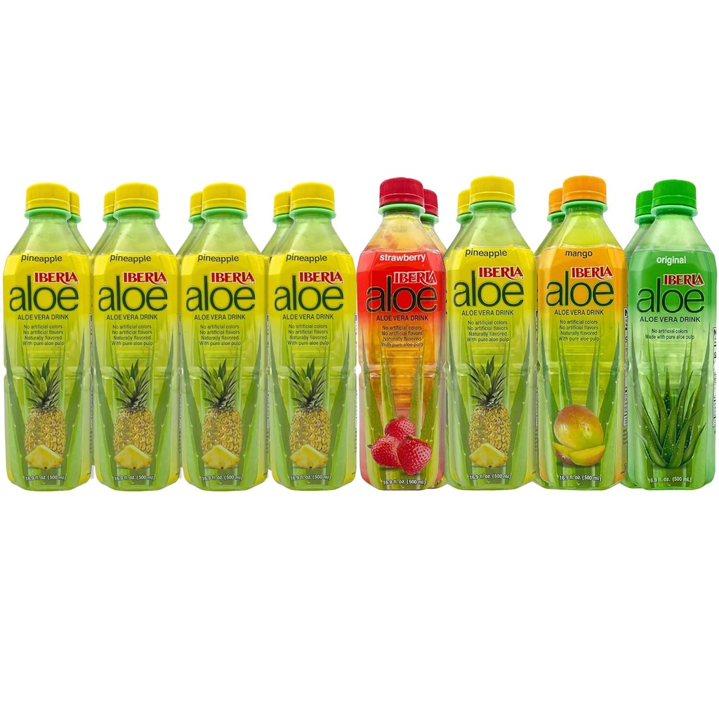 Iberia Aloe Vera Drink with Pure Aloe Pulp(16パック) 10 x パイナップル、2 x Original、2 x Strawberry、2 x Mango