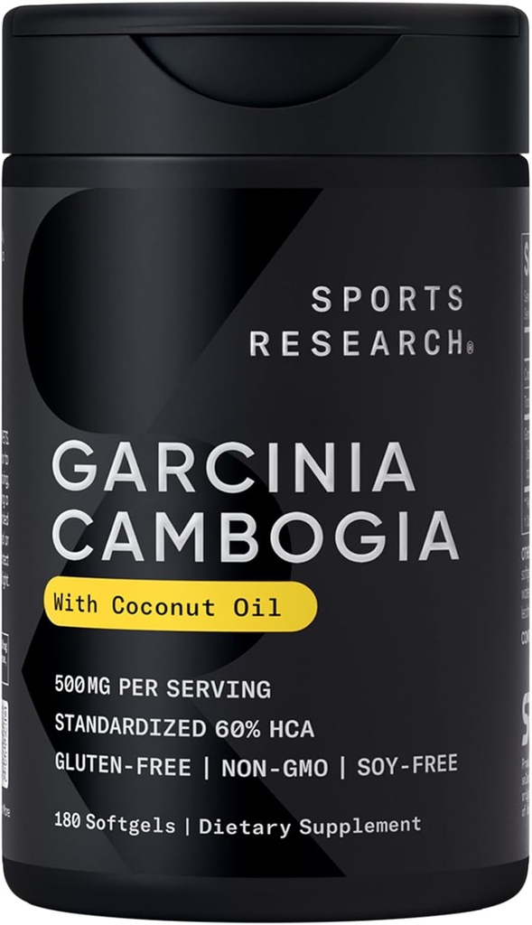 エクストラバージンオーガニックココナッツオイルでスポーツリサーチガルシニアカンボジアエキス(60%HCA) | 非GMO、大豆&グルテンフリー(180液軟ゲル)