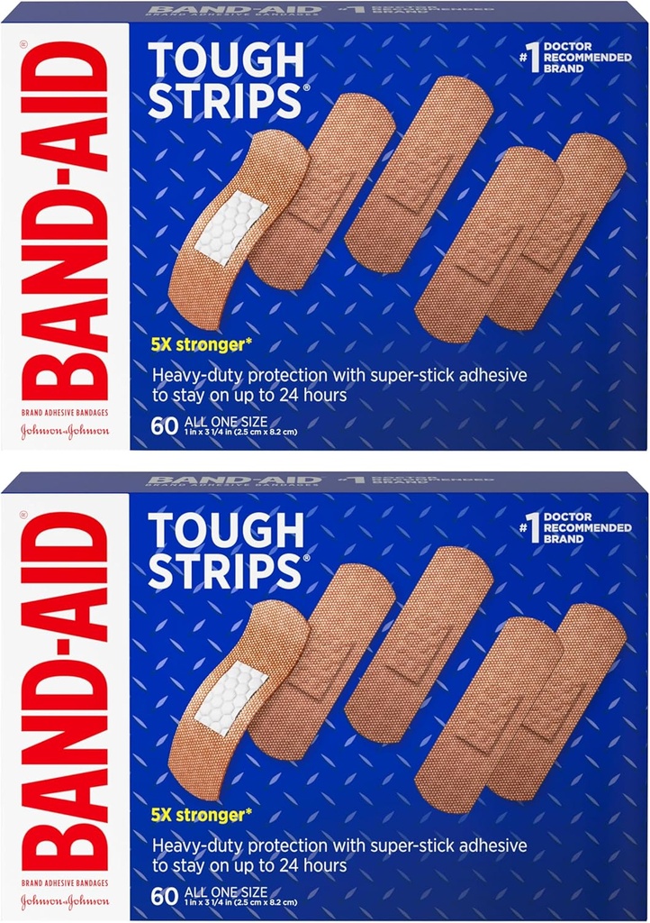 Band-Aid Brand Tough Strips Adhesive Bandages for Wound Care, Durable Protection for Minor Cuts and Scrapes, All One Size, 2 Pack