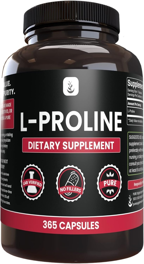 PURE ORIGINAL INGREDIENTS L-Proline(365カプセル) マグネシウムやライスフィラー、常に純粋な、ラボ検証済み