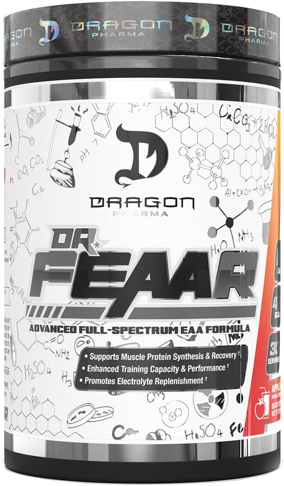 DRAGON PHARMA Dr. FEAAR® アドバンストフルスペクトラム EAA マトリックス、サポート 筋肉タンパク質合成と回復、強化されたトレーニング能力とパフォーマンス (30 サービング, アップル ジュース)