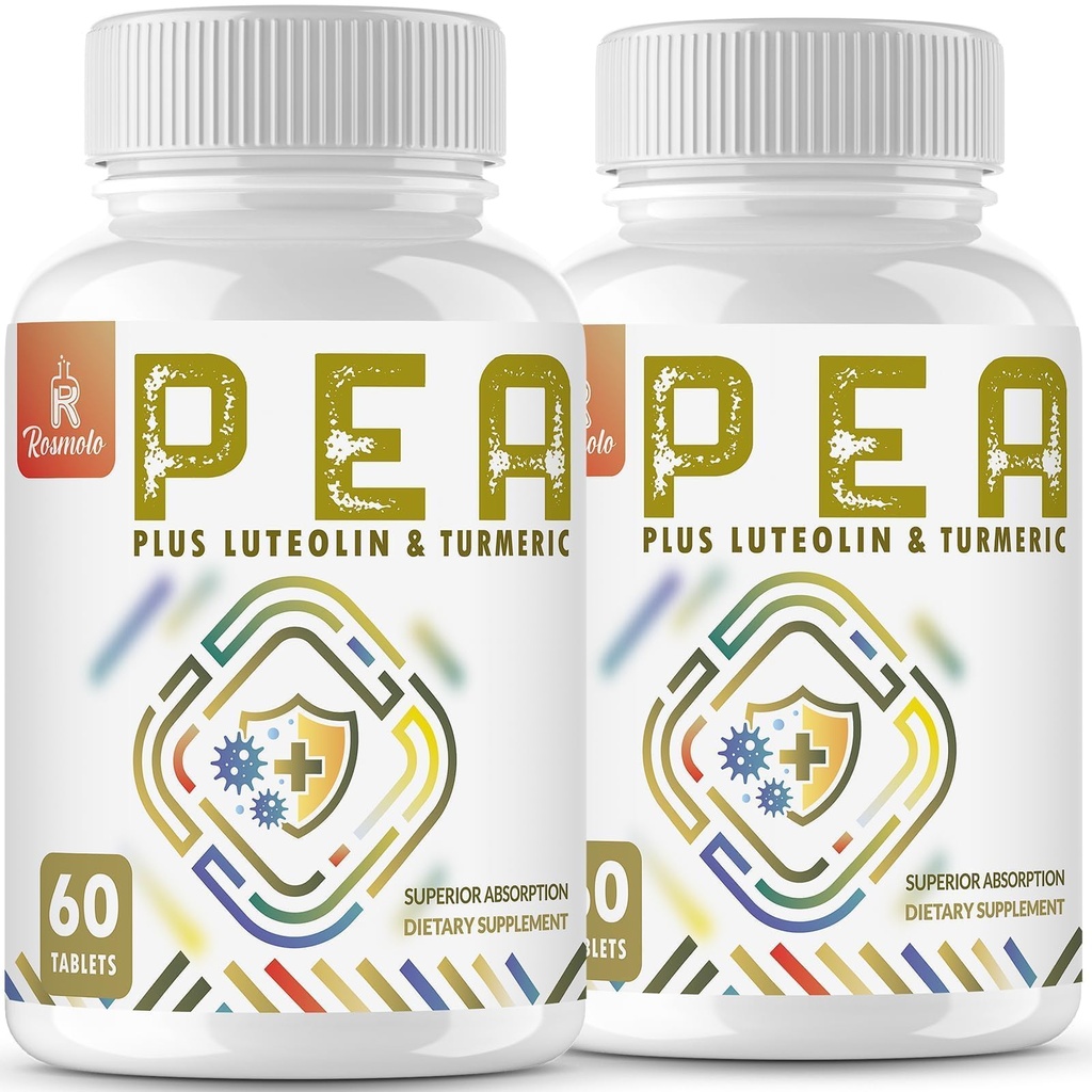 1500 MG パルミチルエタノールアミドとルテリン 98% & ターメリック, 高吸収, 不快な管理のための微粉化ピーアサプリメント- 米国製 - 120 錠