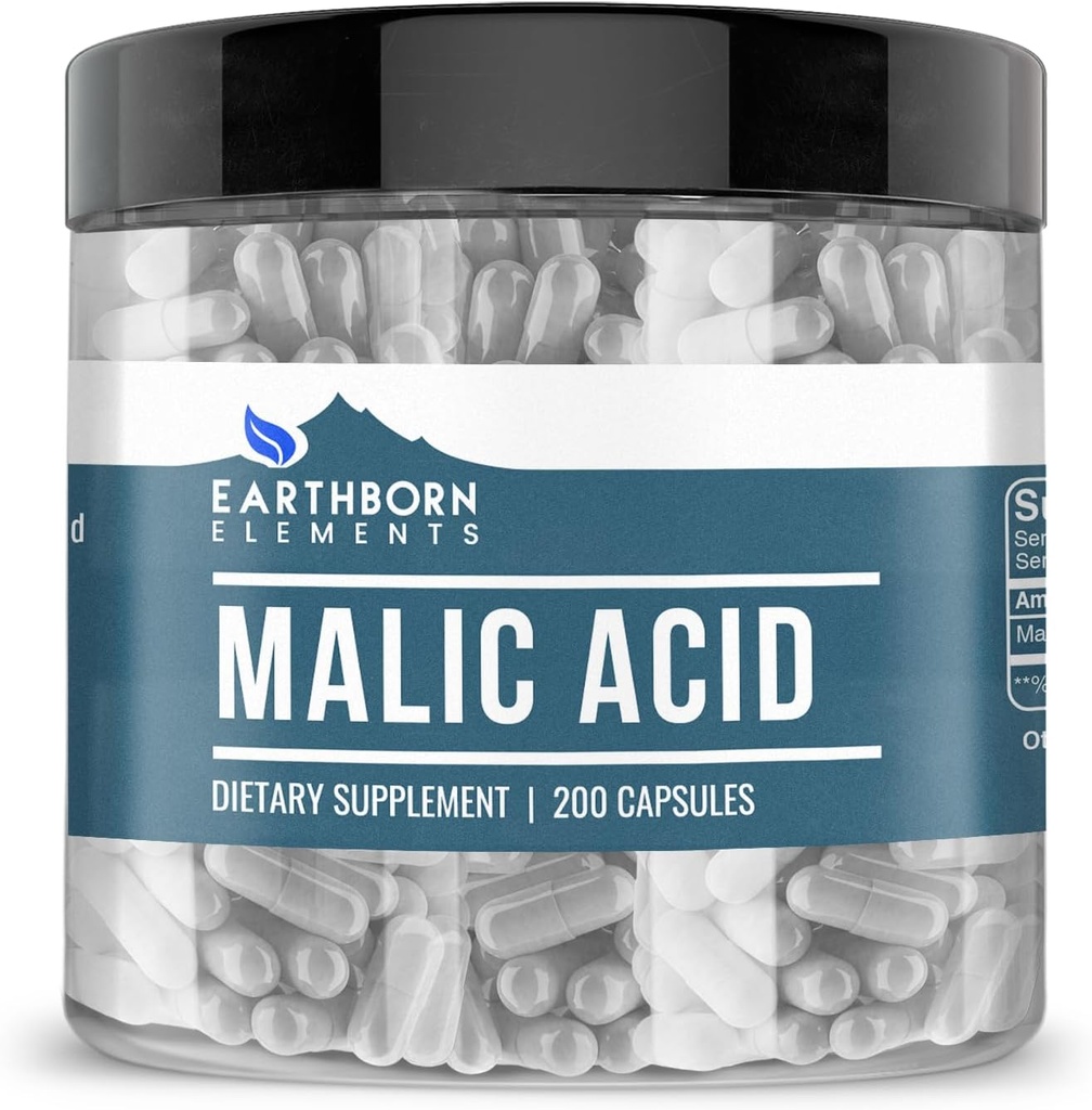 Earthborn Elements Malic Acid, 200 Capsules, Pure & Undiluted, No Additives