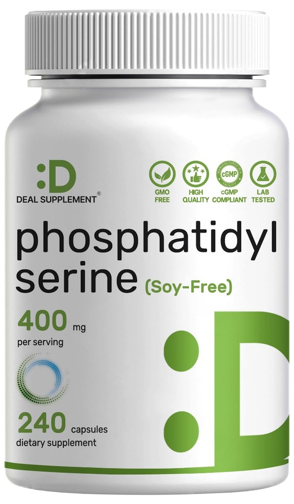 Phosphatidylserineの補足、400mgのサービング、240のカプセル–大豆の自由なひまわりのレシチンの源