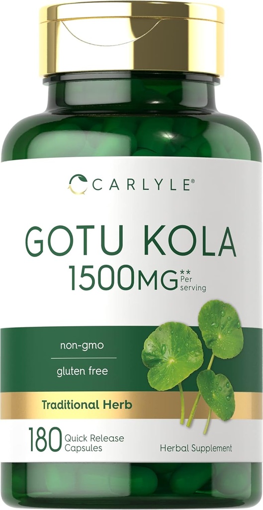 Carlyle Gotu Kolaカプセル1500mg | 180カウント | 非GMO、グルテンフリー | 伝統的なハーブエキス