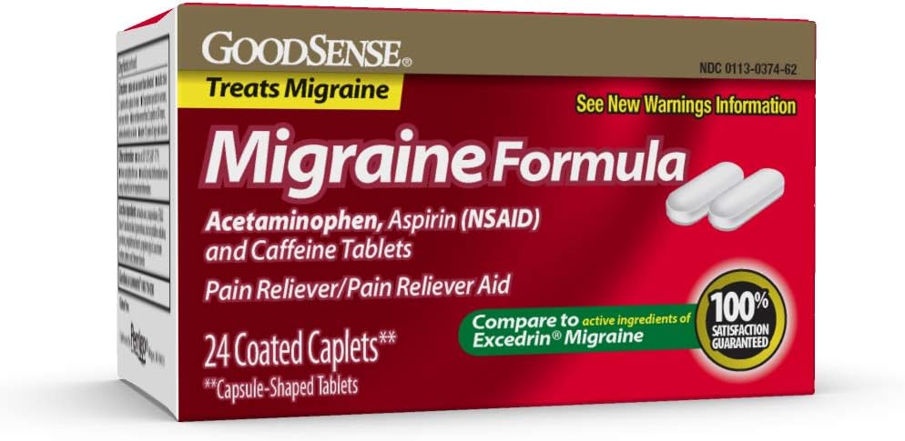 GoodSense Migraineフォーミュラカプレット - アセトアミノフェン、アスピリン(NSAID)とカフェイン - Migraine痛みの軽減、24カウント