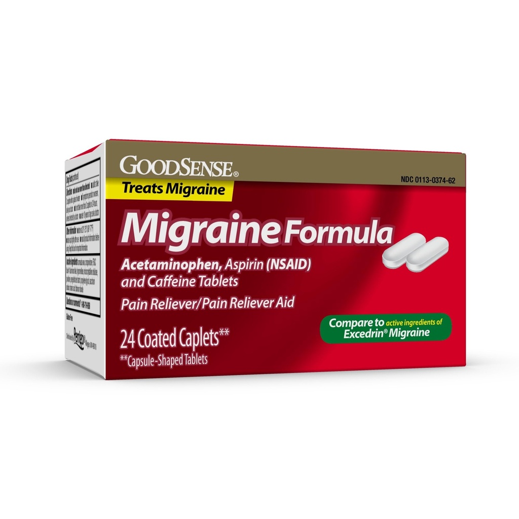GoodSense Migraineフォーミュラカプレット - アセトアミノフェン、アスピリン(NSAID)とカフェイン - Migraine痛みの軽減、24カウント